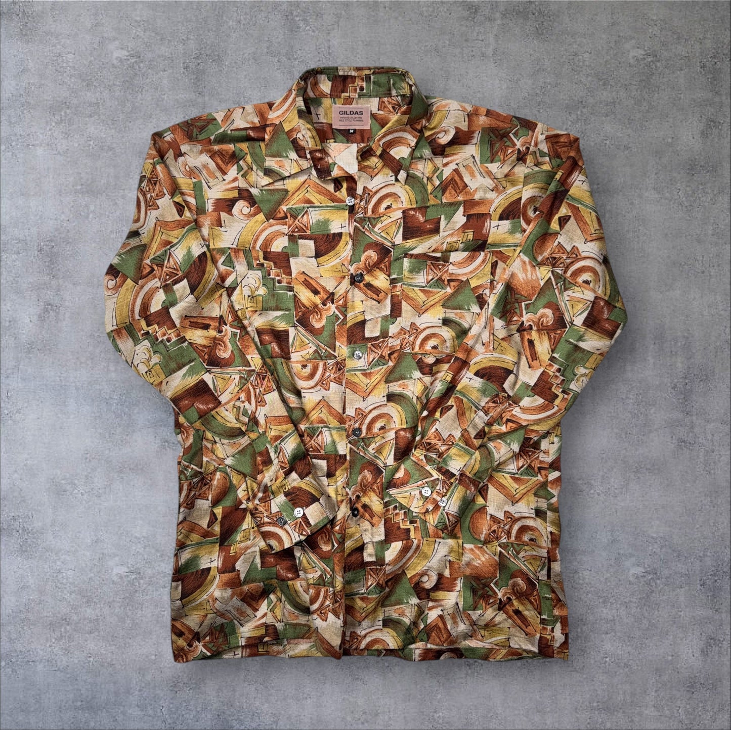 総柄アートシャツ 幾何学デザイン GILDAS 長袖 ヴィンテージ レトロ