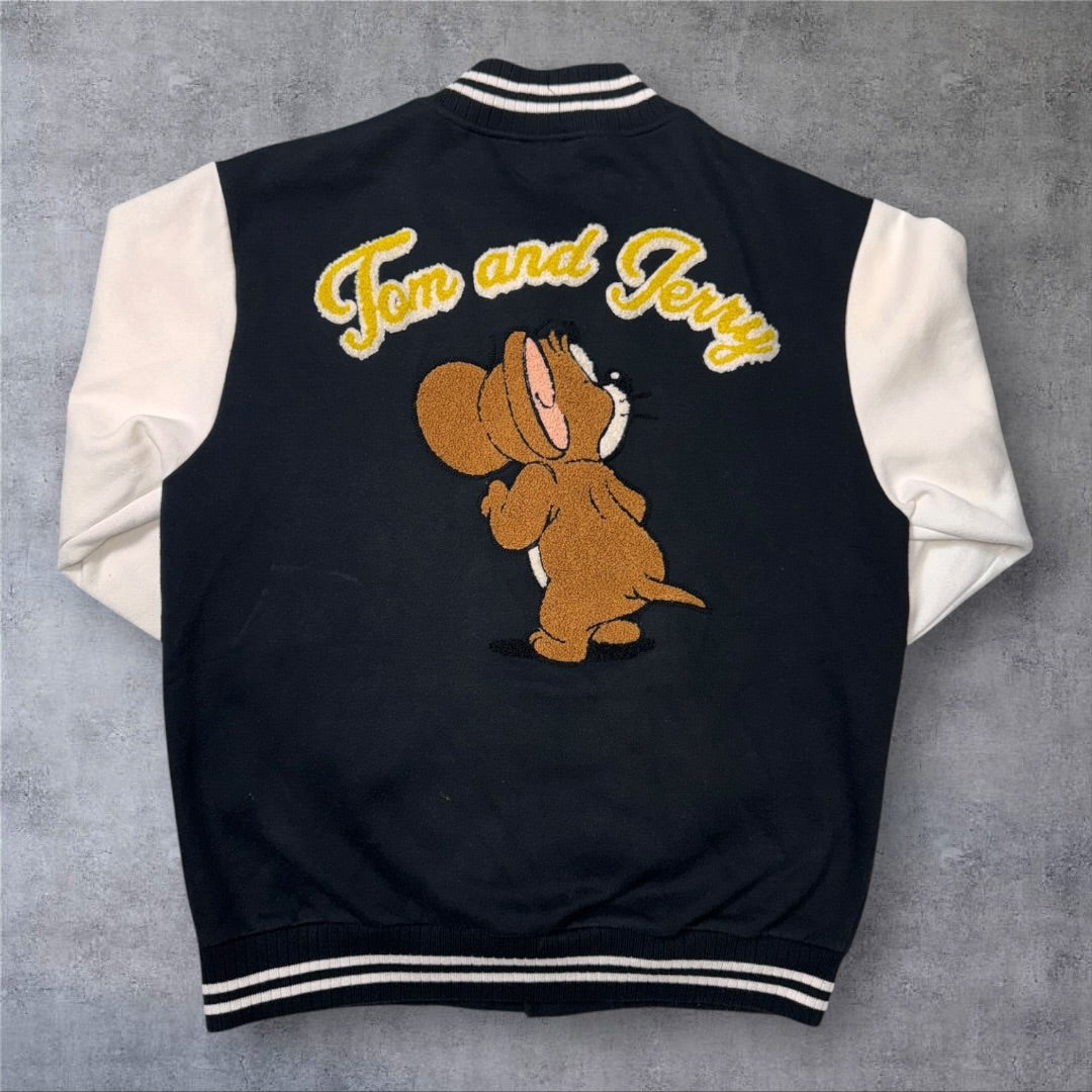 Tom and Jerry スタジャン ブラック×ホワイト 刺繍 ワッペン キャラクター 古着
