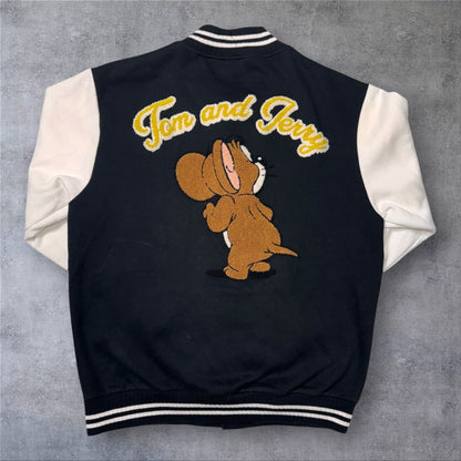 Tom and Jerry スタジャン ブラック×ホワイト 刺繍 ワッペン キャラクター 古着