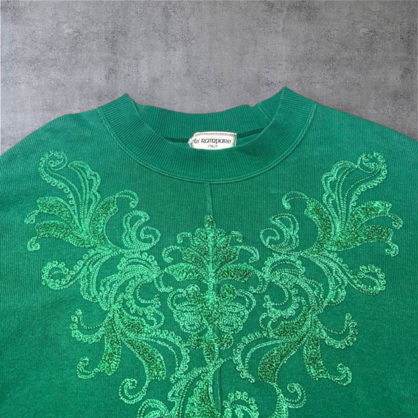 古着 デザインスウェット 刺繍 グリーン ヴィンテージ