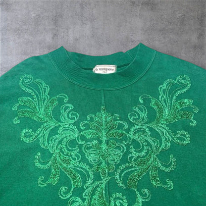 古着 デザインスウェット 刺繍 グリーン ヴィンテージ